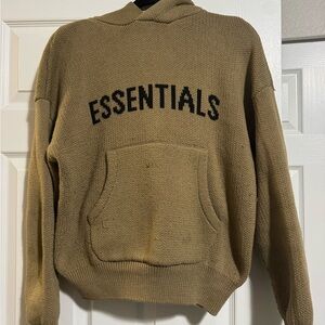 Essentials Crewneck Hoodie Sweater in Tan with Black Logo